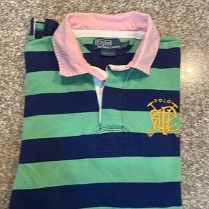 Polo Ralph Lauren Striped Custom Fit Crossed Mallets RLPC Rugby Shirt